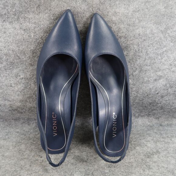 Vionic Shoes Women 5 Pump Kitten Heel Slingback Fashion Career Navy Leather Ziva - Picture 10 of 16